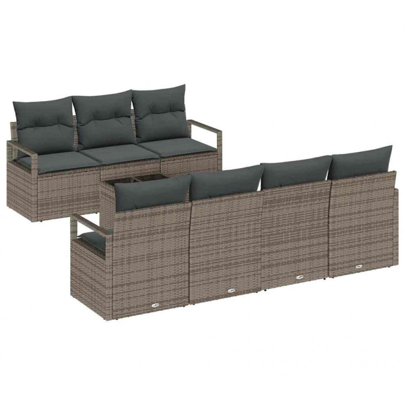 Zestaw Sof na Ogród 8 pcs Szary Polirattan, stal i szkło