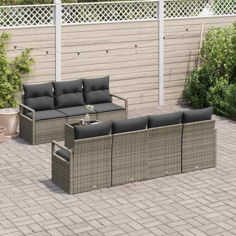 Zestaw Sof na Ogród 8 pcs Szary Polirattan, stal i szkło