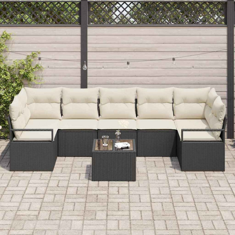 Zestaw Sof na Ogród z poduszką 8 pcs Czarny i kremowy