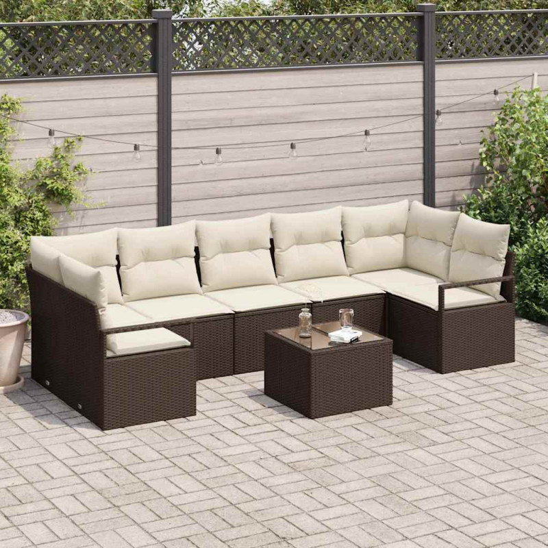 Zestaw Sof na Ogród z poduszką 8 pcs Brązowy i Kremowy