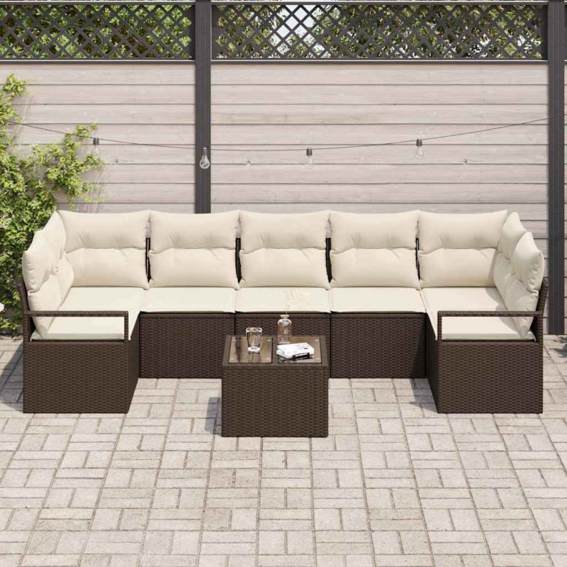 Zestaw Sof na Ogród z poduszką 8 pcs Brązowy i Kremowy