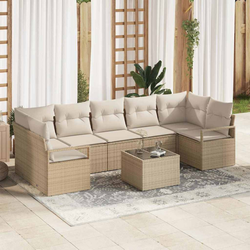 Zestaw Sof na Ogród z poduszką 8 pcs Beżowy i kremowy
