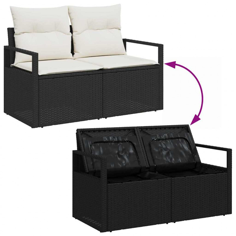 Zestaw Sof z poduszką 4 pcs Czarny i kremowy polirattan