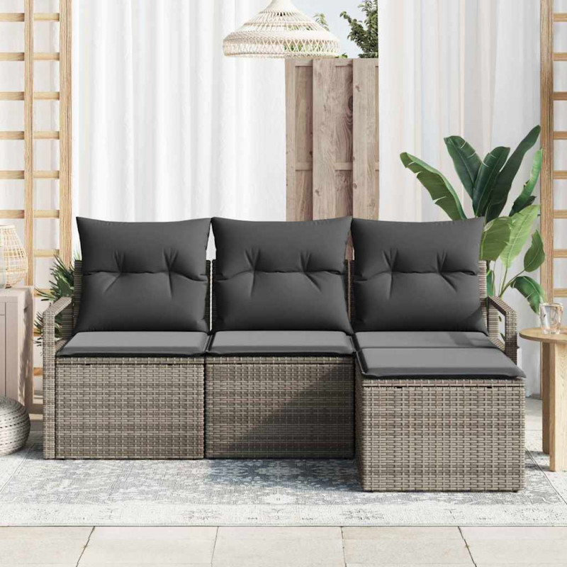 Zestaw Sof z poduszką z przechowywaniem 4 pcs Szary polirattan