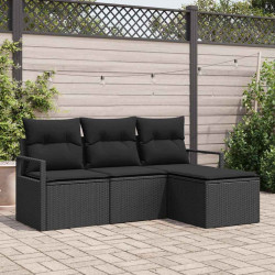 Zestaw Sof z poduszką z przechowywaniem 4 pcs Czarny polirattan