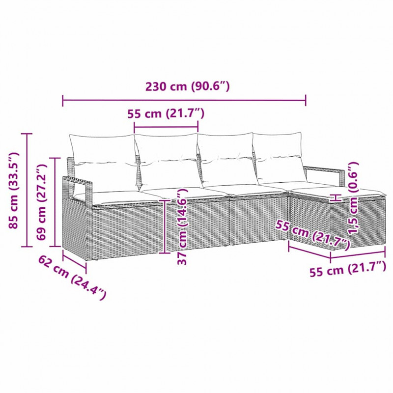 Zestaw Sof z poduszką z przechowywaniem 5 pcs Szary polirattan