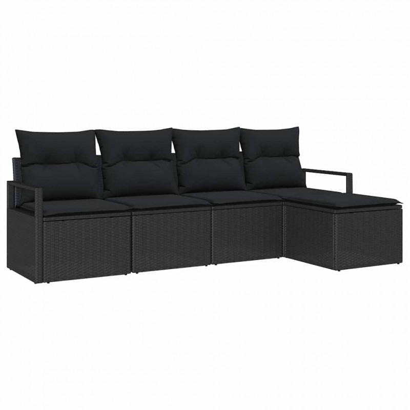 Zestaw Sof z poduszką z przechowywaniem 5 pcs Czarny polirattan