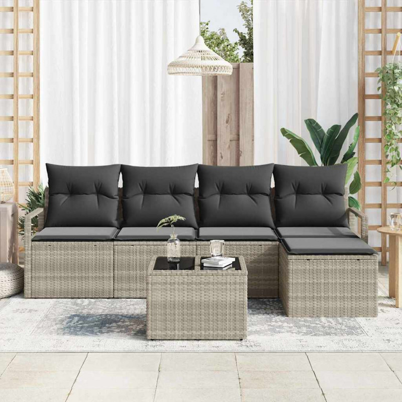 Zestaw Sof z poduszką 6 pcs Jasnoszary polirattan