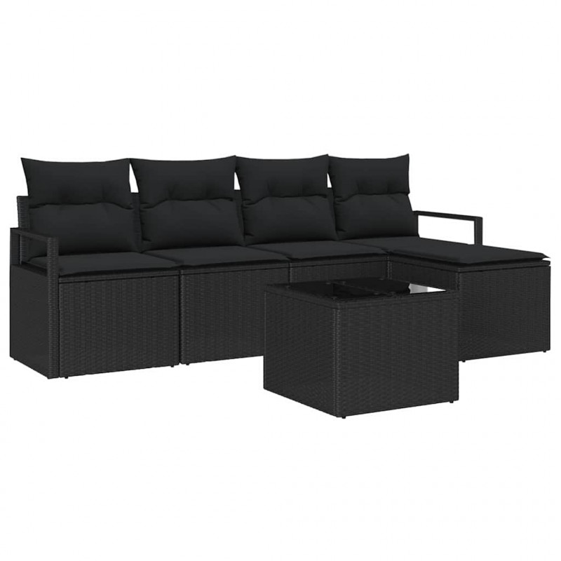 Zestaw Sof z poduszką z przechowywaniem 6 pcs Czarny polirattan