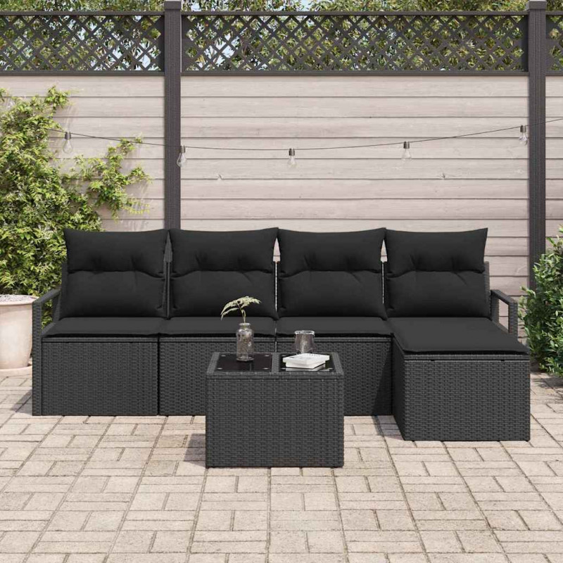 Zestaw Sof z poduszką z przechowywaniem 6 pcs Czarny polirattan