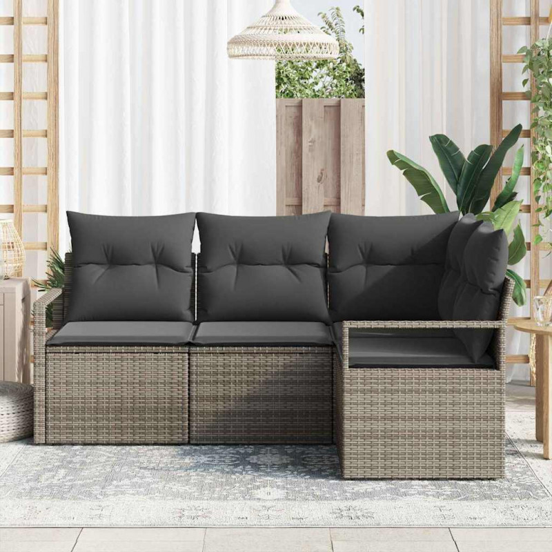 Zestaw Sof z poduszką z przechowywaniem 4 pcs Szary polirattan