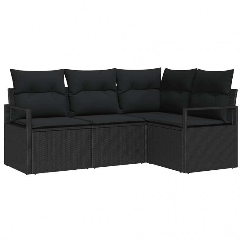 Zestaw Sof z poduszką z przechowywaniem 4 pcs Czarny polirattan