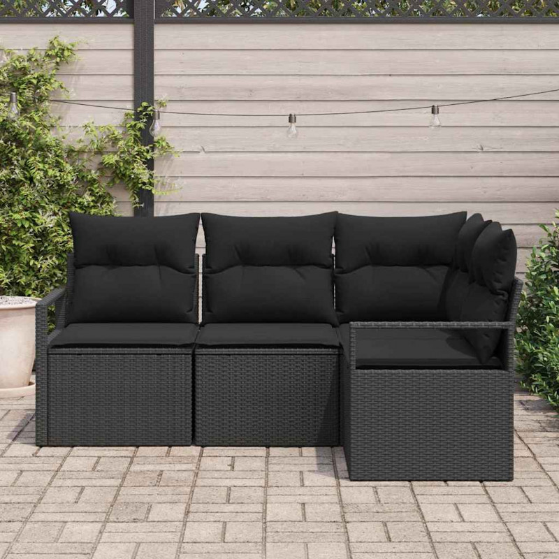 Zestaw Sof z poduszką z przechowywaniem 4 pcs Czarny polirattan