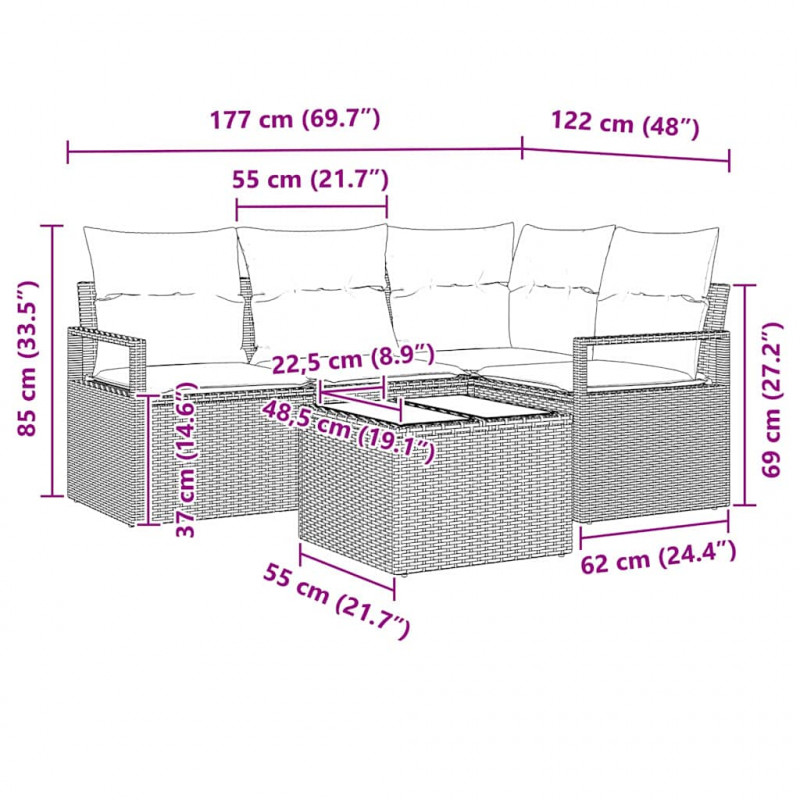 Zestaw Sof z poduszką 5 pcs Jasnoszary polirattan