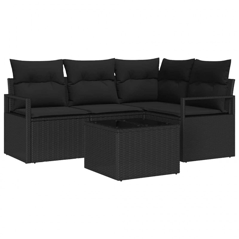 Zestaw Sof z poduszką z przechowywaniem 5 pcs Czarny polirattan