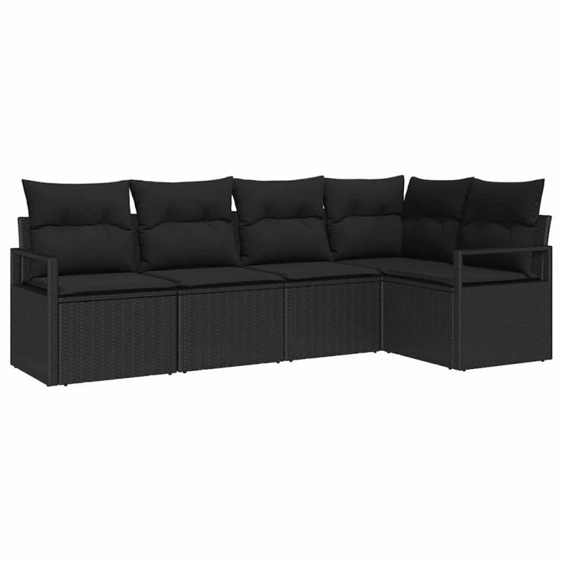 Zestaw Sof na Ogród z poduszką 5 pcs Czarny polirattan