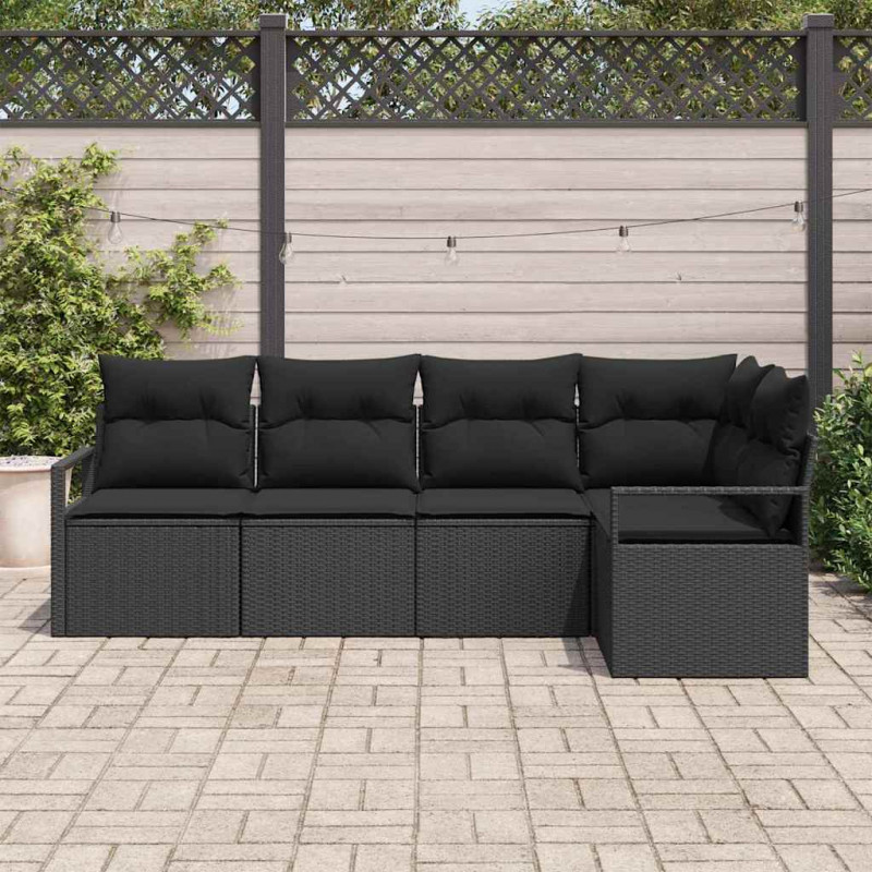 Zestaw Sof na Ogród z poduszką 5 pcs Czarny polirattan