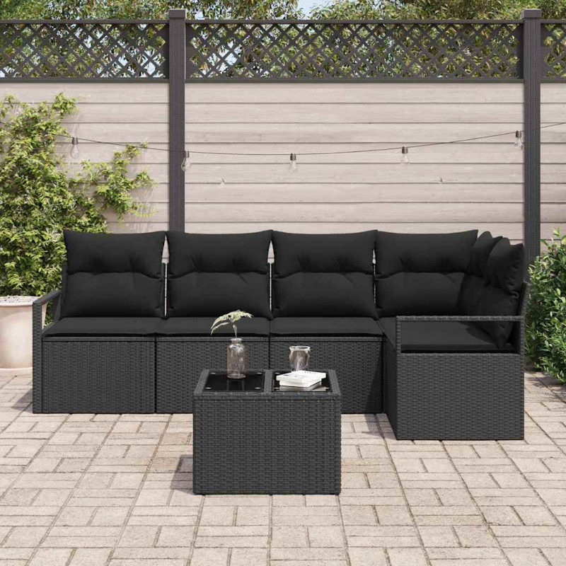 Zestaw Sof na Ogród z poduszką 6 pcs Czarny polirattan