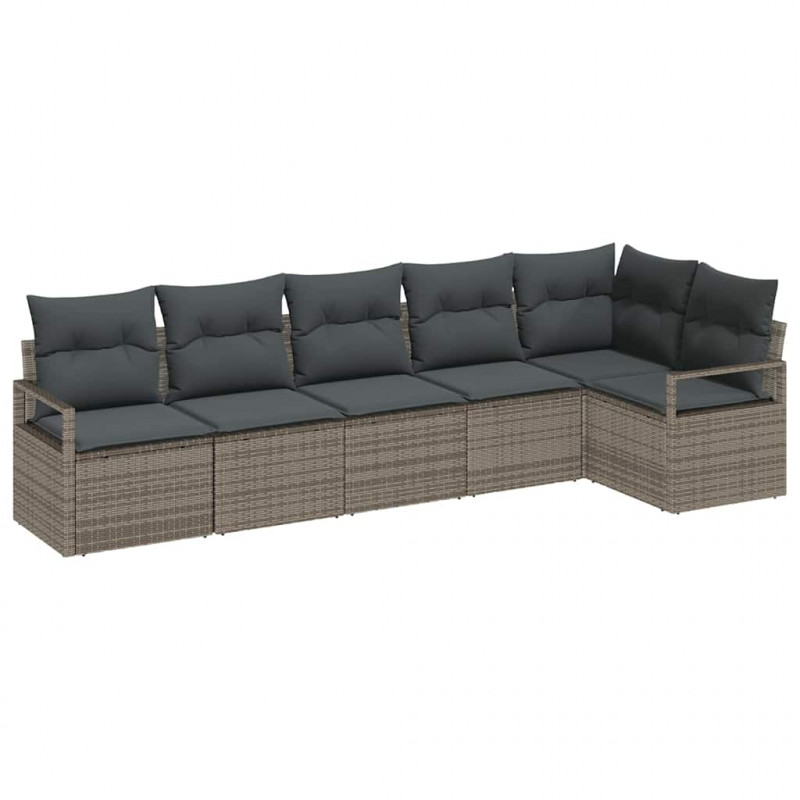 Zestaw Sof na Ogród z poduszką 6 pcs Szary polirattan