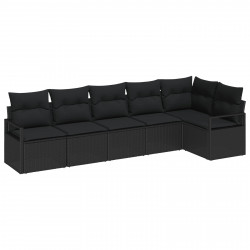 Zestaw Sof na Ogród z poduszką 6 pcs Czarny polirattan