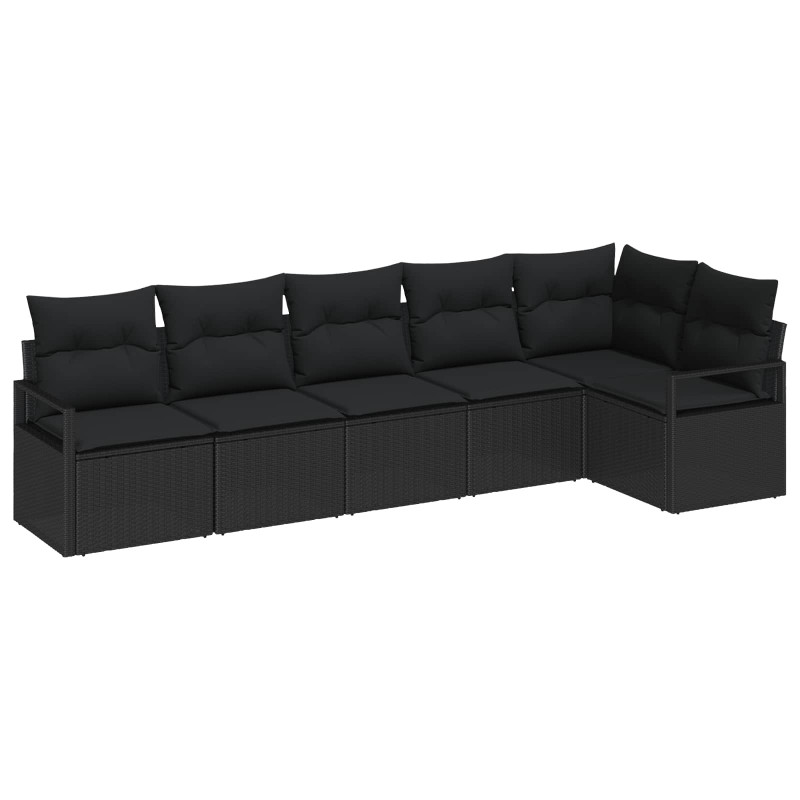 Zestaw Sof na Ogród z poduszką 6 pcs Czarny polirattan