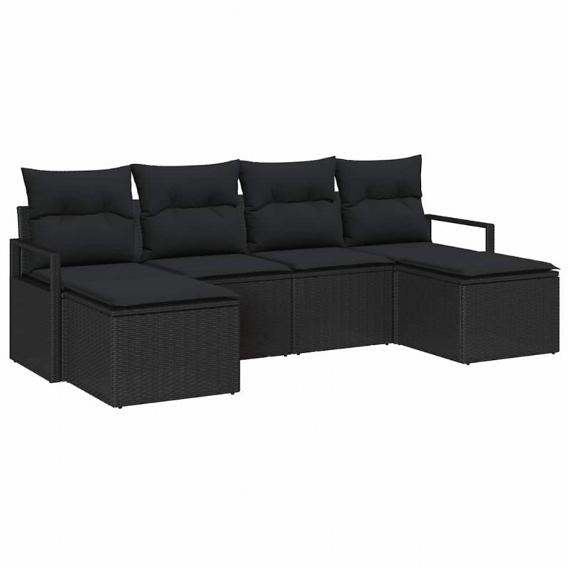 Zestaw Sof z poduszką z przechowywaniem 6 pcs Czarny polirattan
