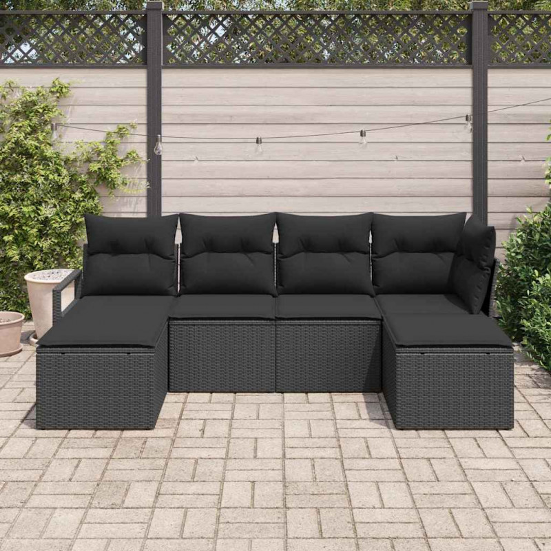 Zestaw Sof z poduszką z przechowywaniem 6 pcs Czarny polirattan