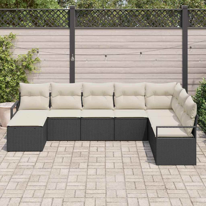 Zestaw Sof z poduszką 8 pcs Czarny i kremowy polirattan