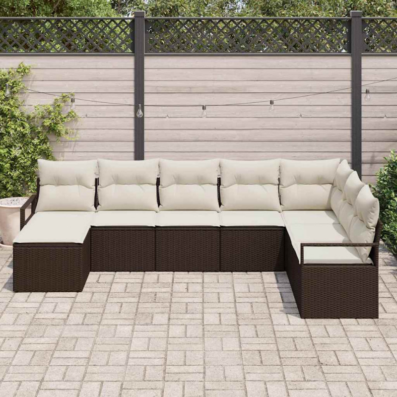 Zestaw Sof z poduszką 8 pcs Brązowy i Kremowy polirattan