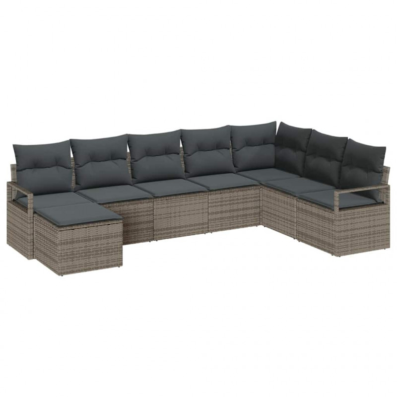 Zestaw Sof z poduszką z przechowywaniem 8 pcs Szary polirattan