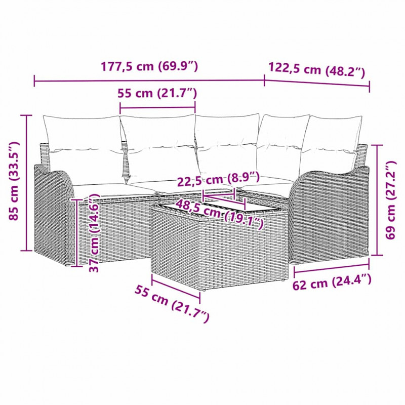 Zestaw Sof na Ogród z przechowywaniem 5 pcs Beżowy polirattan
