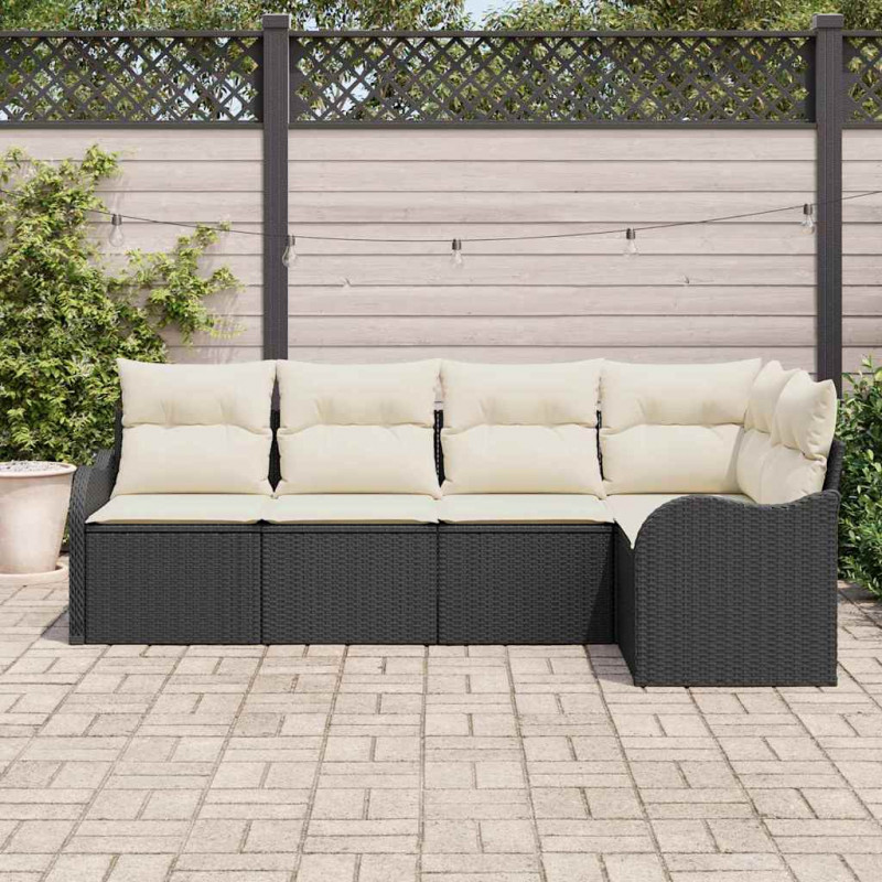 Zestaw Sof na Ogród z przechowywaniem 5 pcs Czarny polirattan