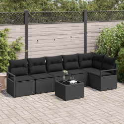 Zestaw Sof na Ogród z poduszką 7 pcs Czarny polirattan