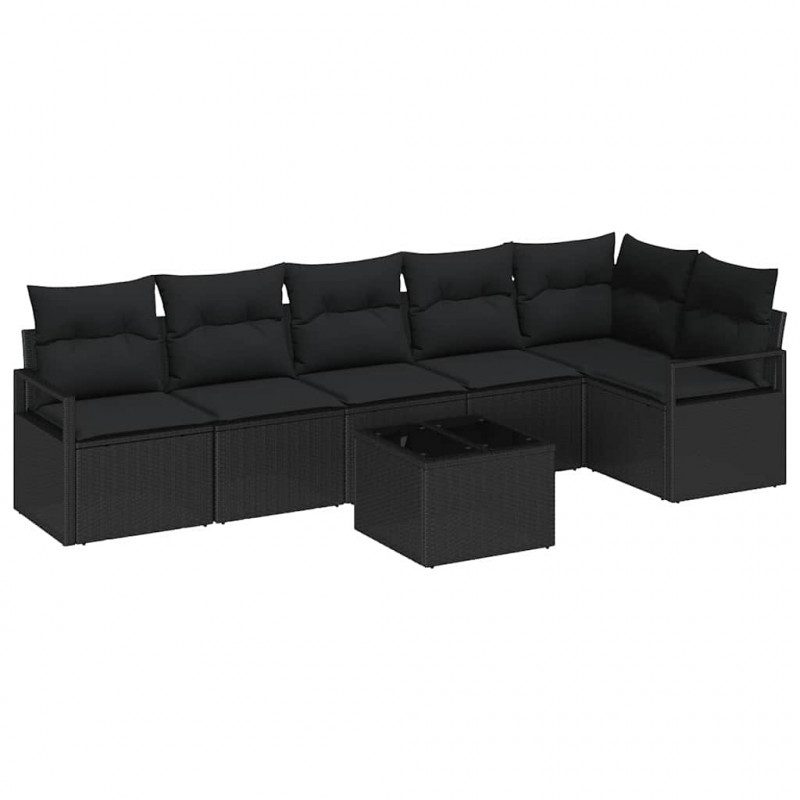 Zestaw Sof na Ogród z poduszką 7 pcs Czarny polirattan