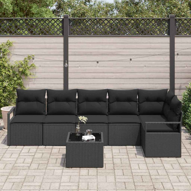 Zestaw Sof na Ogród z poduszką 7 pcs Czarny polirattan