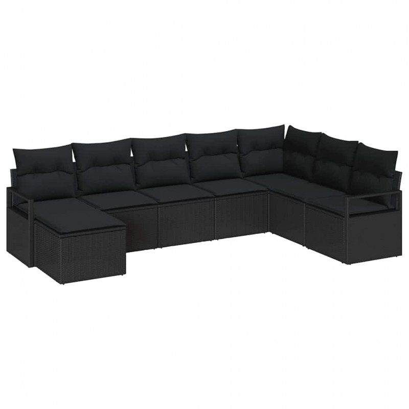 Zestaw Sof z poduszką z przechowywaniem 8 pcs Czarny polirattan