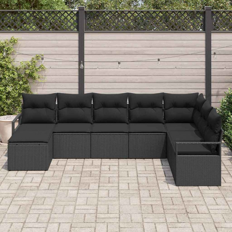 Zestaw Sof z poduszką z przechowywaniem 8 pcs Czarny polirattan