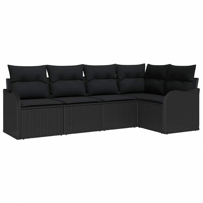 Zestaw Sof na Ogród z przechowywaniem 5 pcs Czarny polirattan