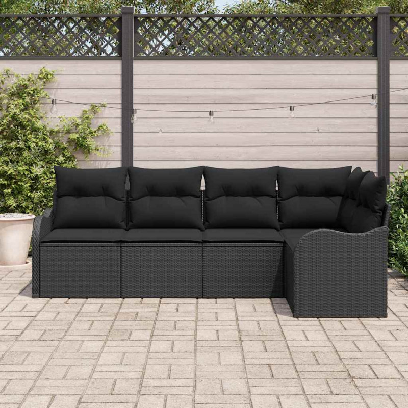 Zestaw Sof na Ogród z przechowywaniem 5 pcs Czarny polirattan
