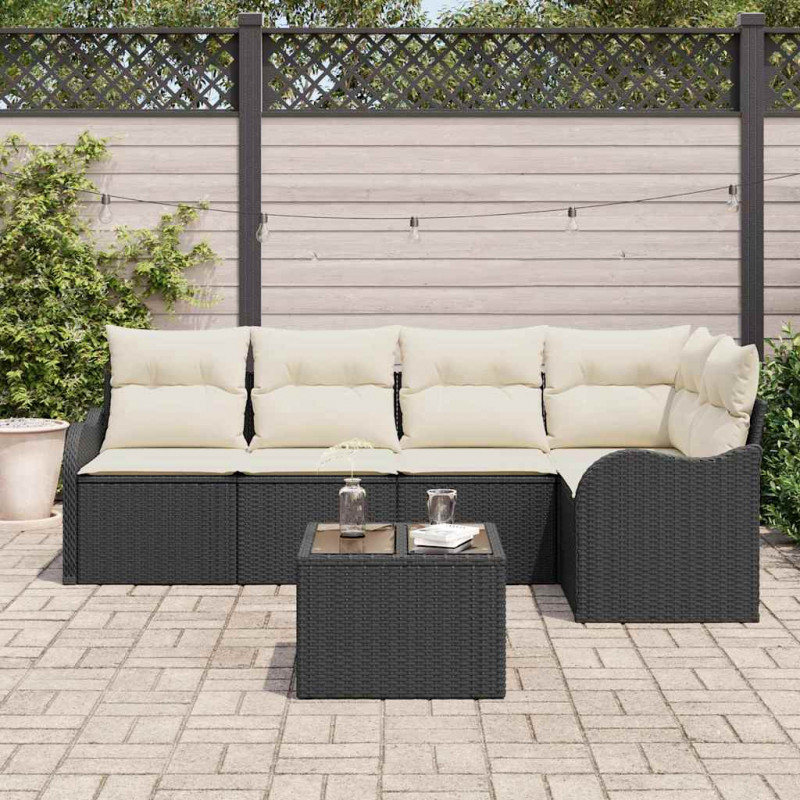 Zestaw Sof na Ogród z przechowywaniem 6 pcs Czarny polirattan