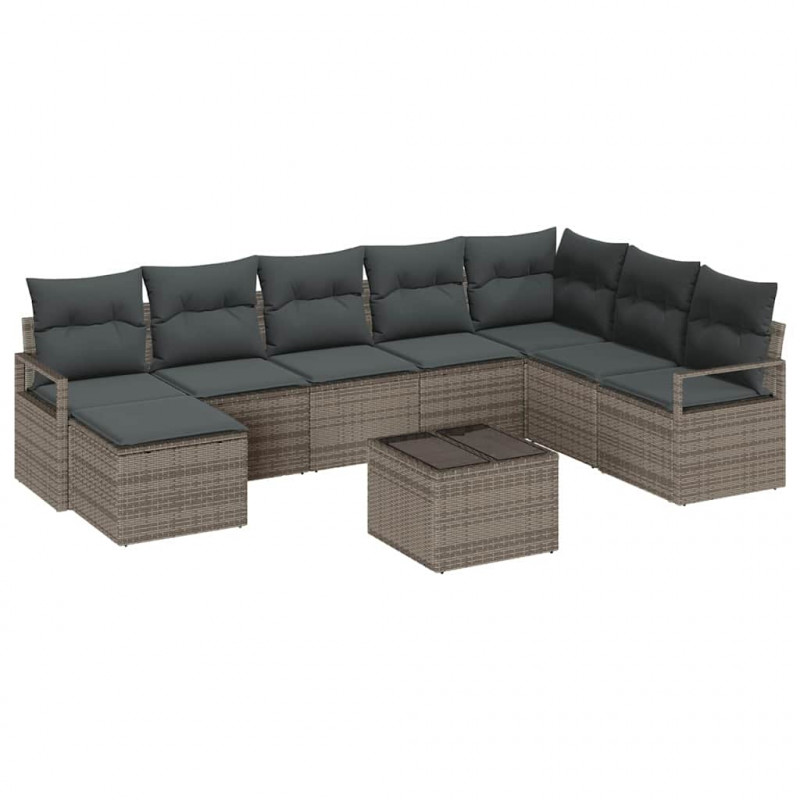 Zestaw Sof z poduszką 9 pcs Jasnoszary polirattan
