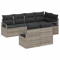 Zestaw Sof na Ogród z poduszką 7 pcs Jasnoszary polirattan