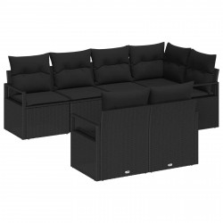 Zestaw Sof na Ogród z poduszką 7 pcs Czarny polirattan