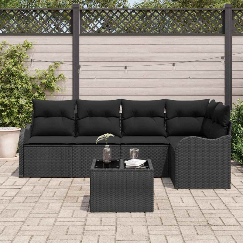 Zestaw Sof na Ogród z przechowywaniem 6 pcs Czarny polirattan