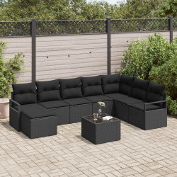 Zestaw Sof z poduszką z przechowywaniem 9 pcs Czarny polirattan