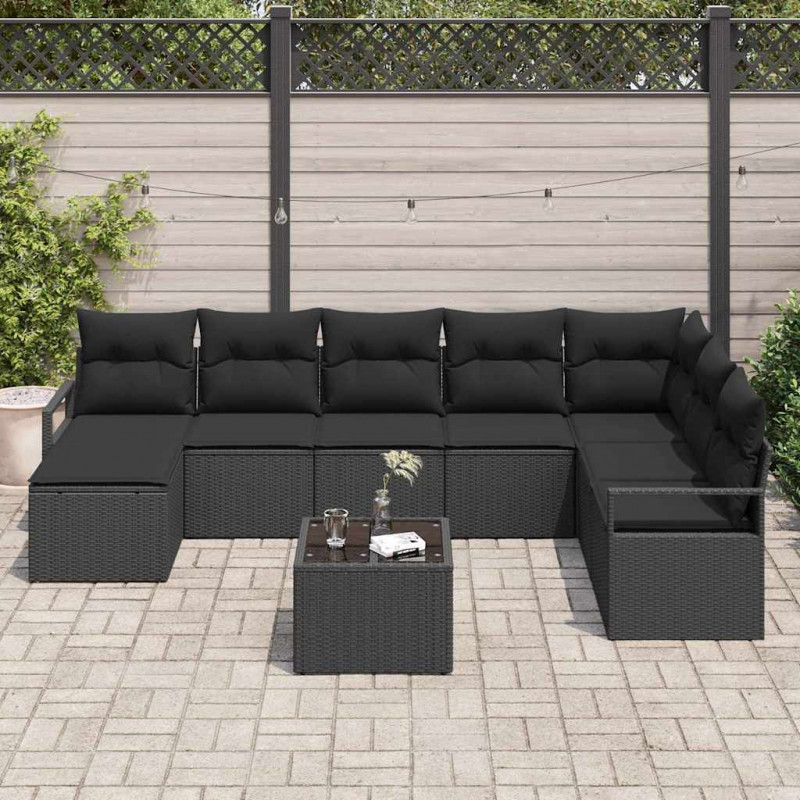 Zestaw Sof z poduszką z przechowywaniem 9 pcs Czarny polirattan