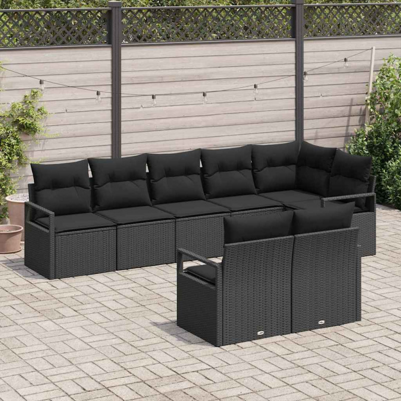 Zestaw Sof na Ogród z poduszką 8 pcs Czarny polirattan