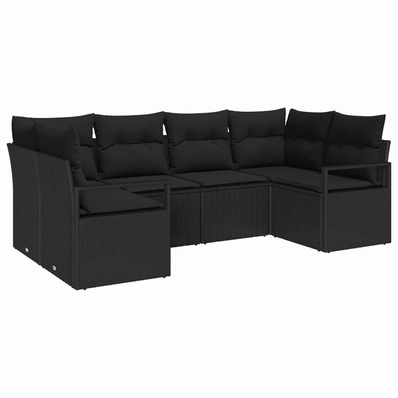 Zestaw Sof na Ogród z poduszką 6 pcs Czarny polirattan