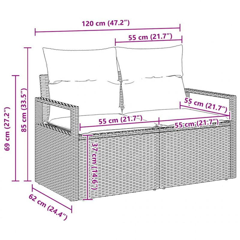 Zestaw Sof na Ogród z poduszką 6 pcs Czarny polirattan