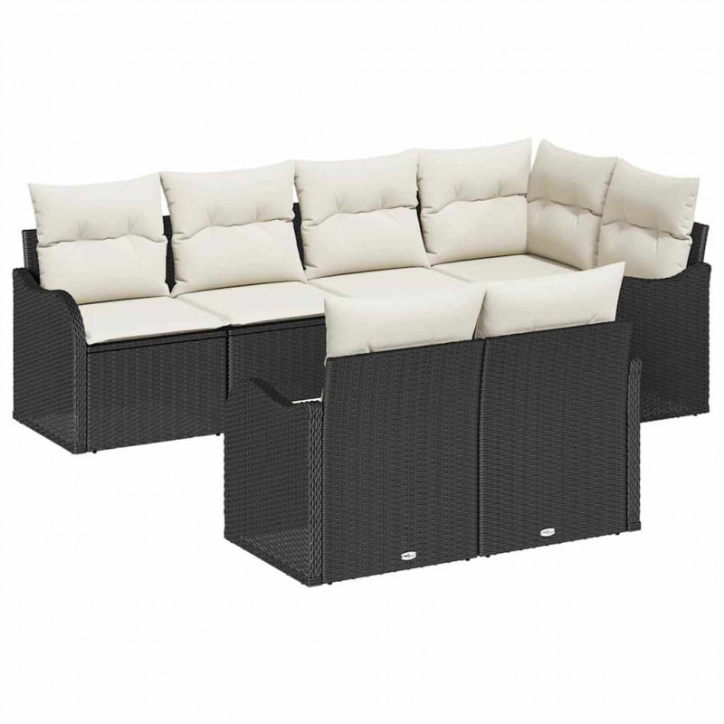 Zestaw Sof na Ogród z poduszką 7 pcs Czarny Polirattan